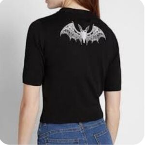 RoyalMonk Black Sweater Top with Embroidered White Bat Design. Never Worn Sz L